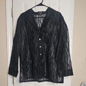 Coldwater Creek Sheer Black Button Down Blouse